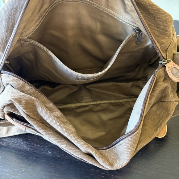 LL Bean Vintage Leather and Tan Canvas Messenger Crossbody Laptop Bag - Picture 11 of 14